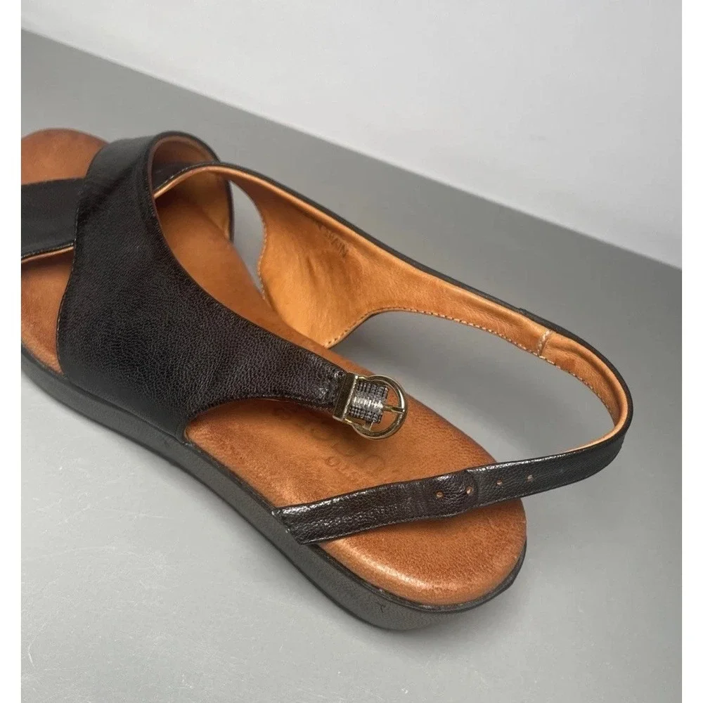 Women's Black Leather Sesto Meucci Slingack Wedge Sandals EU38 / 7